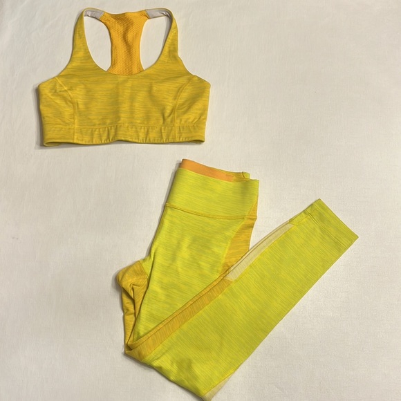 4. Outdoor Voices Sweat Tech Leggings & Sport Bra Set Yellow - Picture 3 of 9